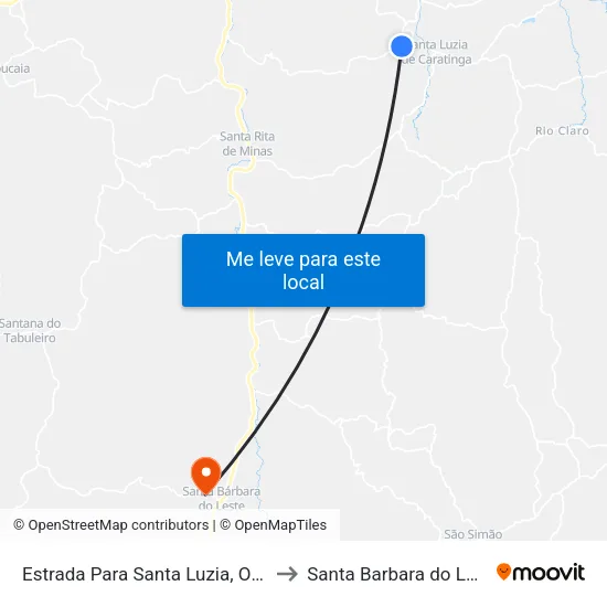 Estrada Para Santa Luzia, Oeste to Santa Barbara do Leste map