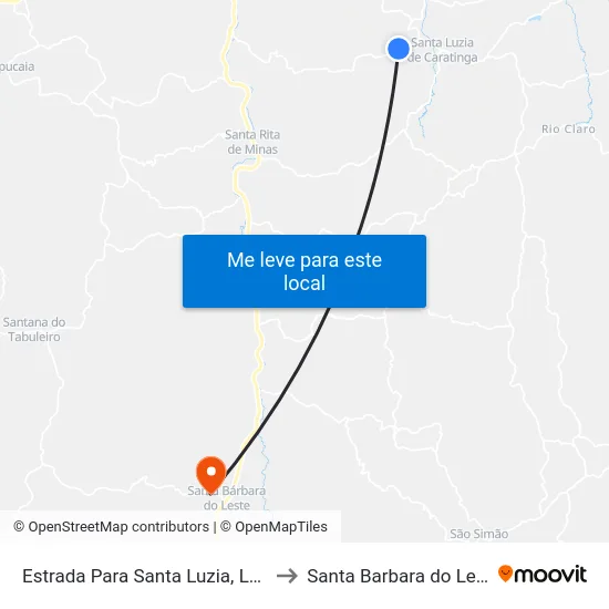 Estrada Para Santa Luzia, Leste to Santa Barbara do Leste map