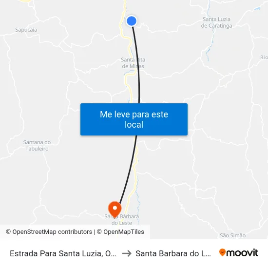 Estrada Para Santa Luzia, Oeste to Santa Barbara do Leste map