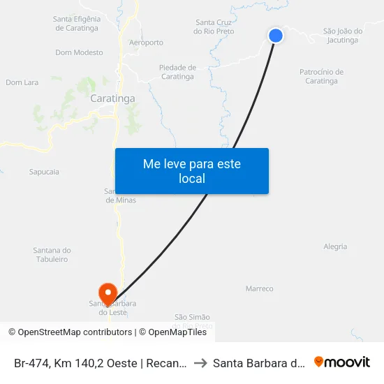 Br-474, Km 140,2 Oeste | Recanto 3 Marias to Santa Barbara do Leste map