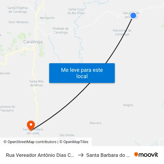 Rua Vereador Antônio Dias Cardoso to Santa Barbara do Leste map