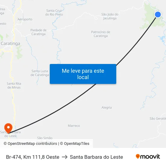 Br-474, Km 111,8 Oeste to Santa Barbara do Leste map