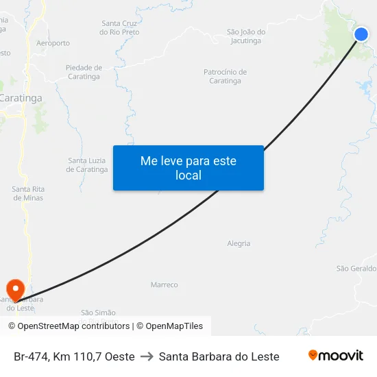 Br-474, Km 110,7 Oeste to Santa Barbara do Leste map