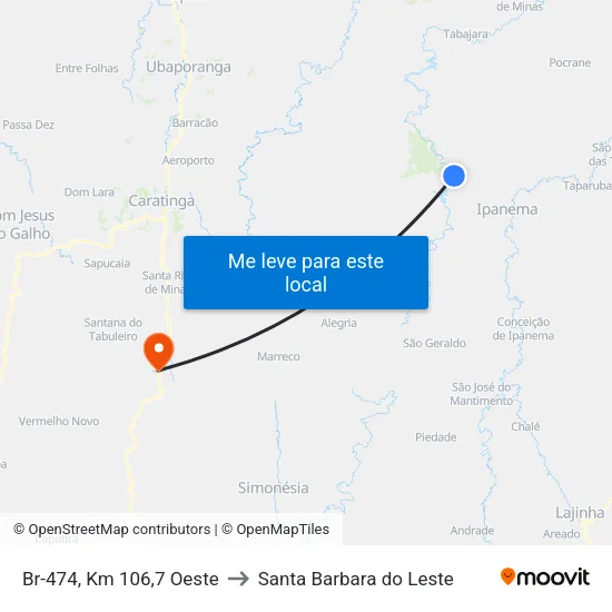 Br-474, Km 106,7 Oeste to Santa Barbara do Leste map
