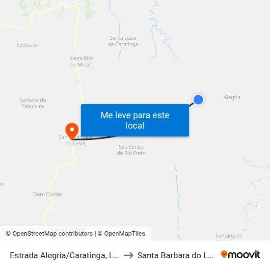 Estrada Alegria/Caratinga, Leste to Santa Barbara do Leste map
