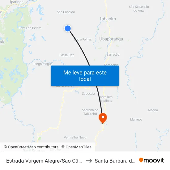Estrada Vargem Alegre/São Cândido, Norte to Santa Barbara do Leste map