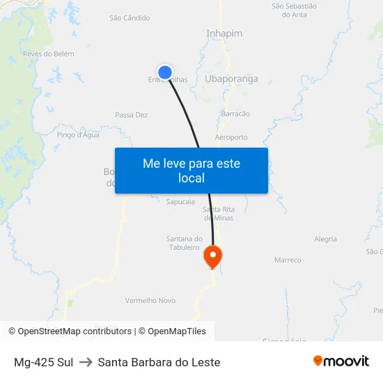 Mg-425 Sul to Santa Barbara do Leste map