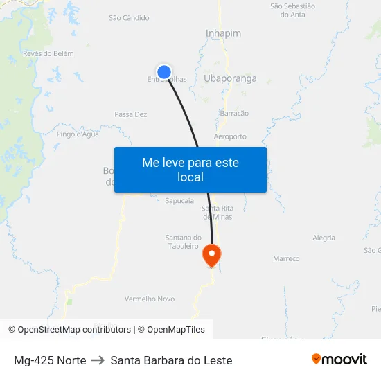 Mg-425 Norte to Santa Barbara do Leste map