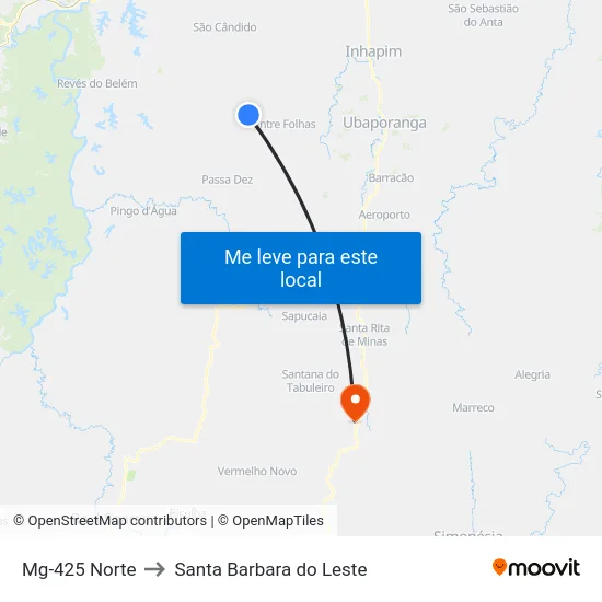 Mg-425 Norte to Santa Barbara do Leste map