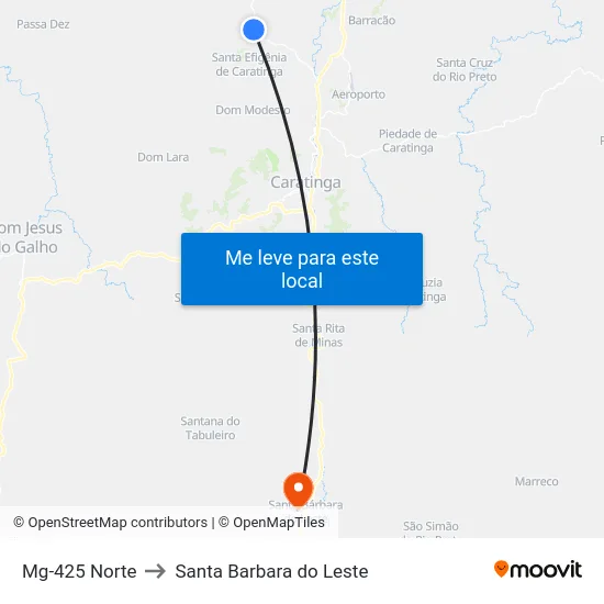 Mg-425 Norte to Santa Barbara do Leste map