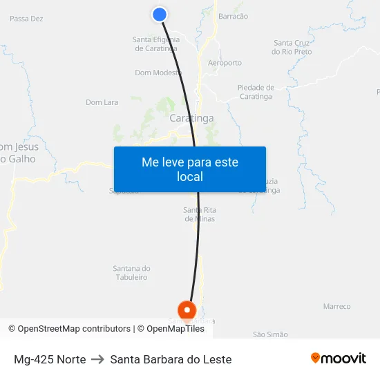 Mg-425 Norte to Santa Barbara do Leste map