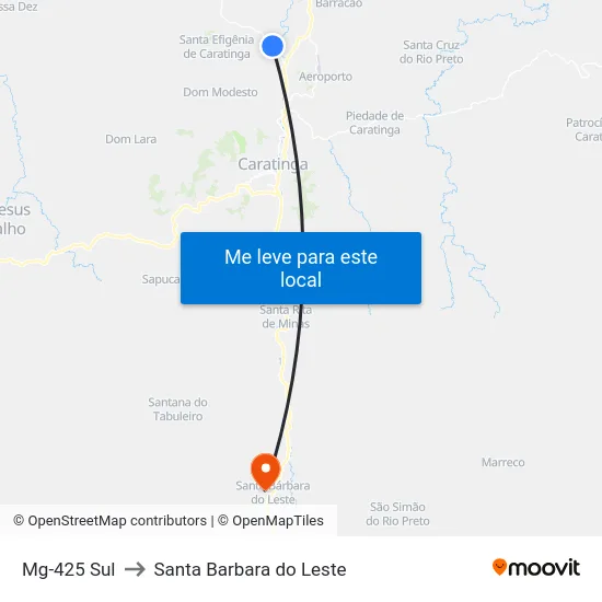 Mg-425 Sul to Santa Barbara do Leste map