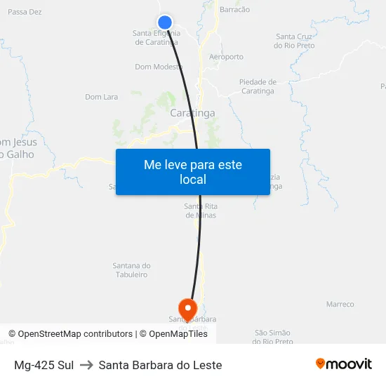 Mg-425 Sul to Santa Barbara do Leste map