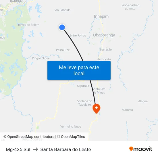 Mg-425 Sul to Santa Barbara do Leste map