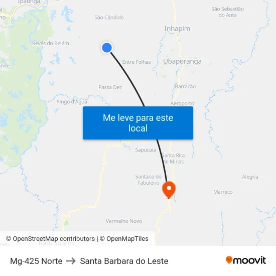 Mg-425 Norte to Santa Barbara do Leste map