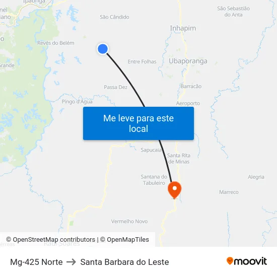 Mg-425 Norte to Santa Barbara do Leste map