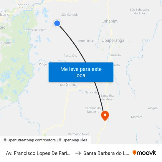 Av. Francisco Lopes De Farias, 41 to Santa Barbara do Leste map