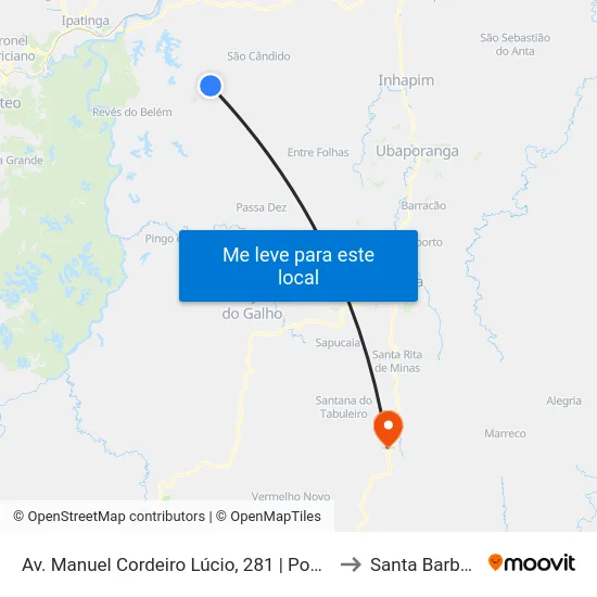 Av. Manuel Cordeiro Lúcio, 281 | Ponto Final De Cordeiro De Minas to Santa Barbara do Leste map