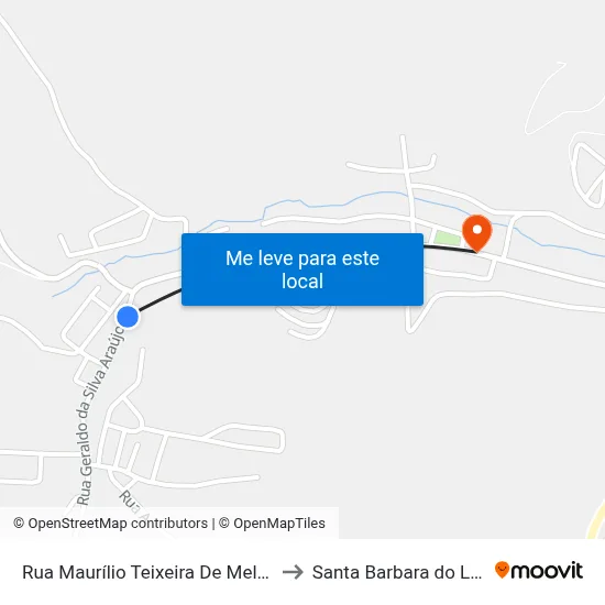 Rua Maurílio Teixeira De Mello, 45 to Santa Barbara do Leste map