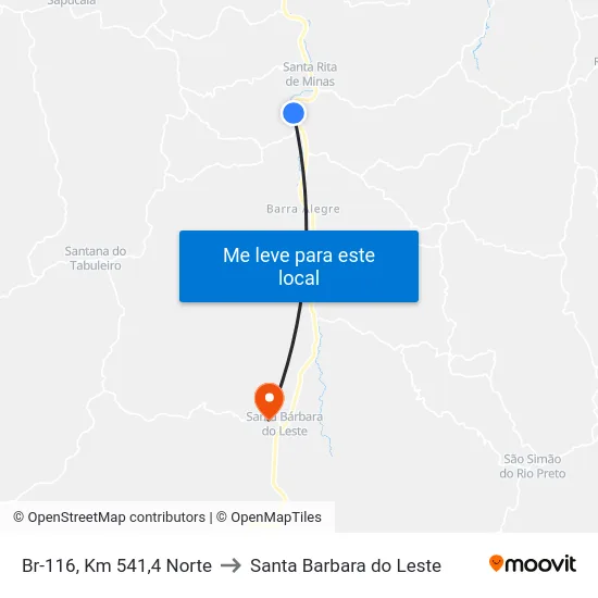 Br-116, Km 541,4 Norte to Santa Barbara do Leste map