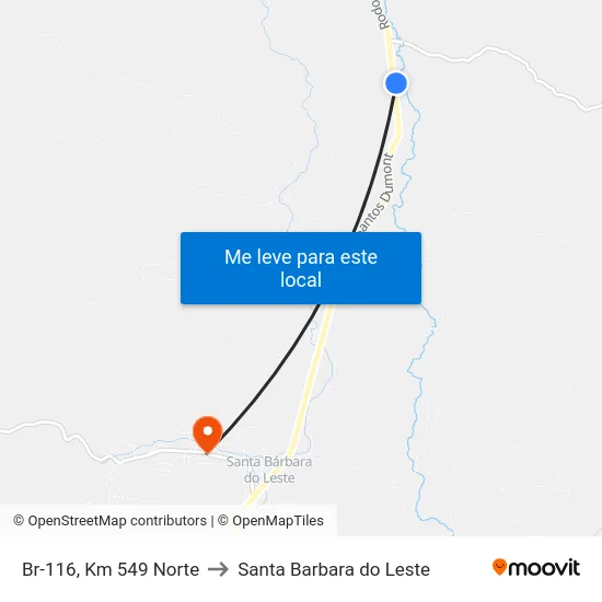 Br-116, Km 549 Norte to Santa Barbara do Leste map