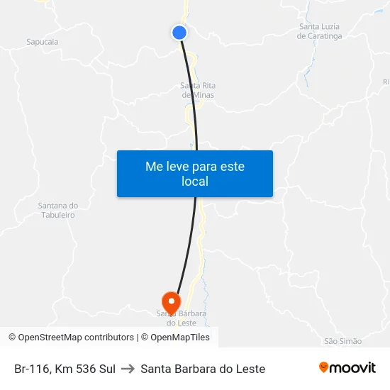 Br-116, Km 536 Sul to Santa Barbara do Leste map