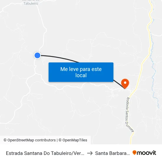 Estrada Santana Do Tabuleiro/Vermelho Novo, Norte to Santa Barbara do Leste map