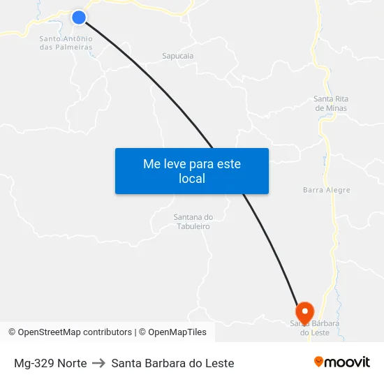 Mg-329 Norte to Santa Barbara do Leste map