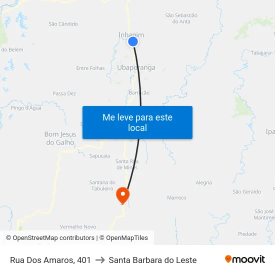 Rua Dos Amaros, 401 to Santa Barbara do Leste map