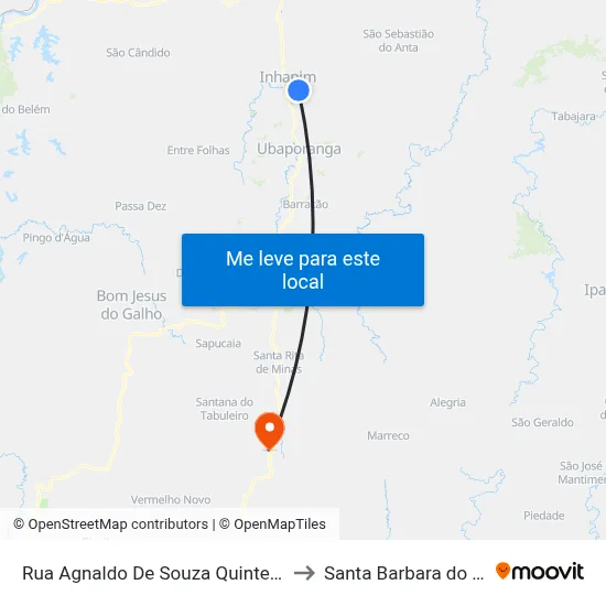 Rua Agnaldo De Souza Quintela, 1301 to Santa Barbara do Leste map