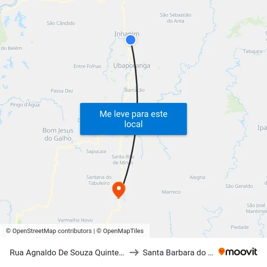 Rua Agnaldo De Souza Quintela, 1001 to Santa Barbara do Leste map