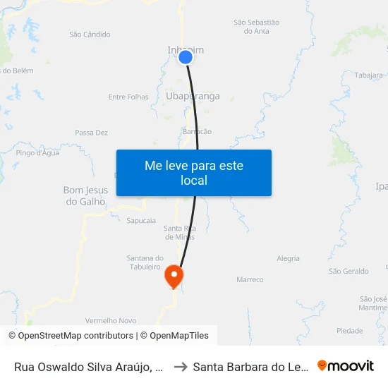 Rua Oswaldo Silva Araújo, 321 to Santa Barbara do Leste map
