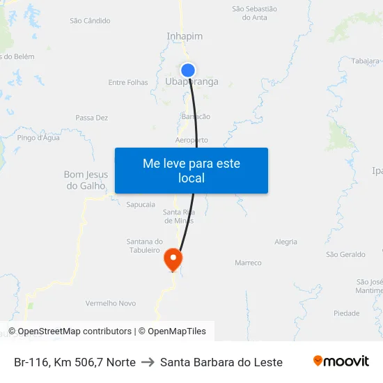 Br-116, Km 506,7 Norte to Santa Barbara do Leste map