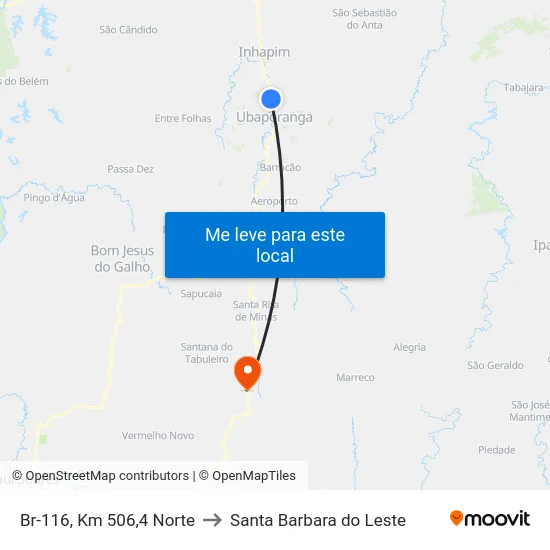 Br-116, Km 506,4 Norte to Santa Barbara do Leste map