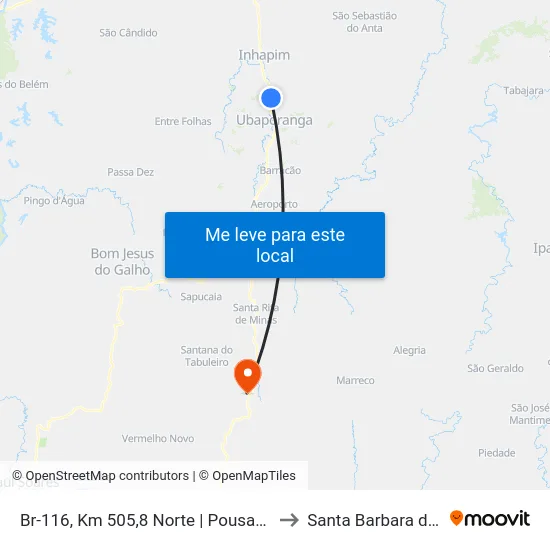 Br-116, Km 505,8 Norte | Pousada Renascer to Santa Barbara do Leste map
