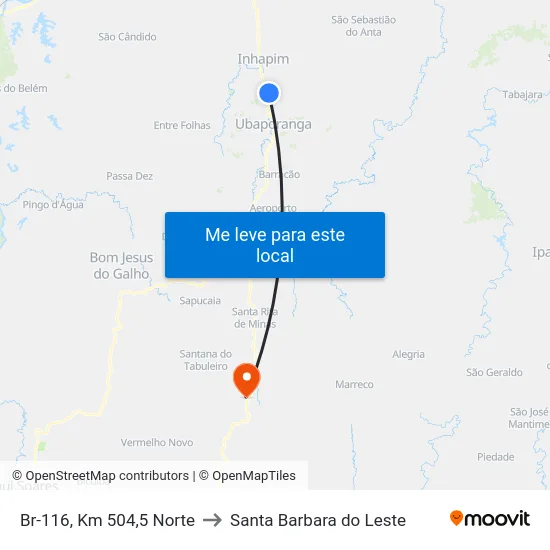 Br-116, Km 504,5 Norte to Santa Barbara do Leste map