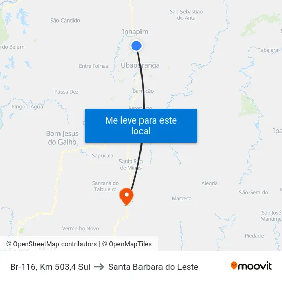 Br-116, Km 503,4 Sul to Santa Barbara do Leste map