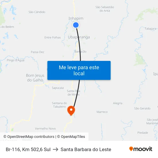 Br-116, Km 502,6 Sul to Santa Barbara do Leste map