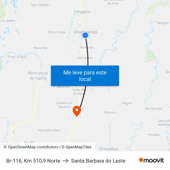 Br-116, Km 510,9 Norte to Santa Barbara do Leste map