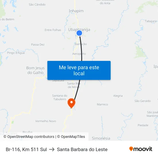 Br-116, Km 511 Sul to Santa Barbara do Leste map