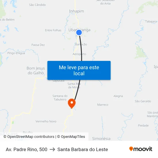 Av. Padre Rino, 500 to Santa Barbara do Leste map