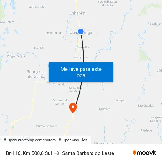 Br-116, Km 508,8 Sul to Santa Barbara do Leste map