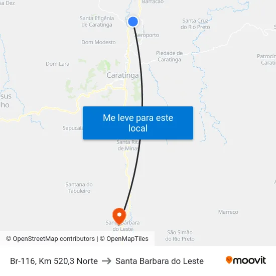 Br-116, Km 520,3 Norte to Santa Barbara do Leste map