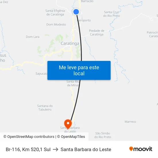 Br-116, Km 520,1 Sul to Santa Barbara do Leste map