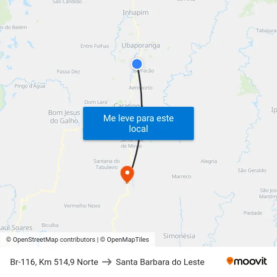 Br-116, Km 514,9 Norte to Santa Barbara do Leste map