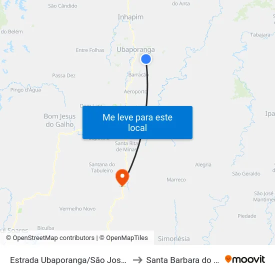 Estrada Ubaporanga/São José, Leste to Santa Barbara do Leste map