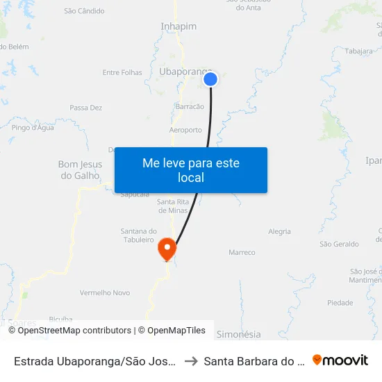 Estrada Ubaporanga/São José, Oeste to Santa Barbara do Leste map