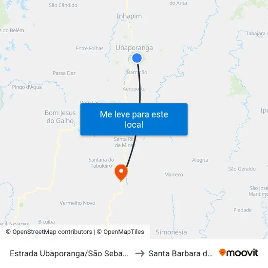 Estrada Ubaporanga/São Sebastião, Oeste to Santa Barbara do Leste map