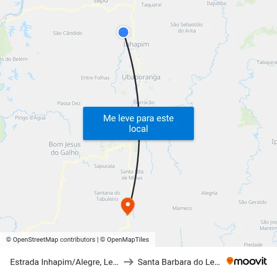 Estrada Inhapim/Alegre, Leste to Santa Barbara do Leste map