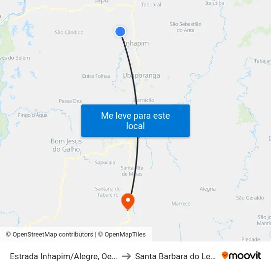 Estrada Inhapim/Alegre, Oeste to Santa Barbara do Leste map